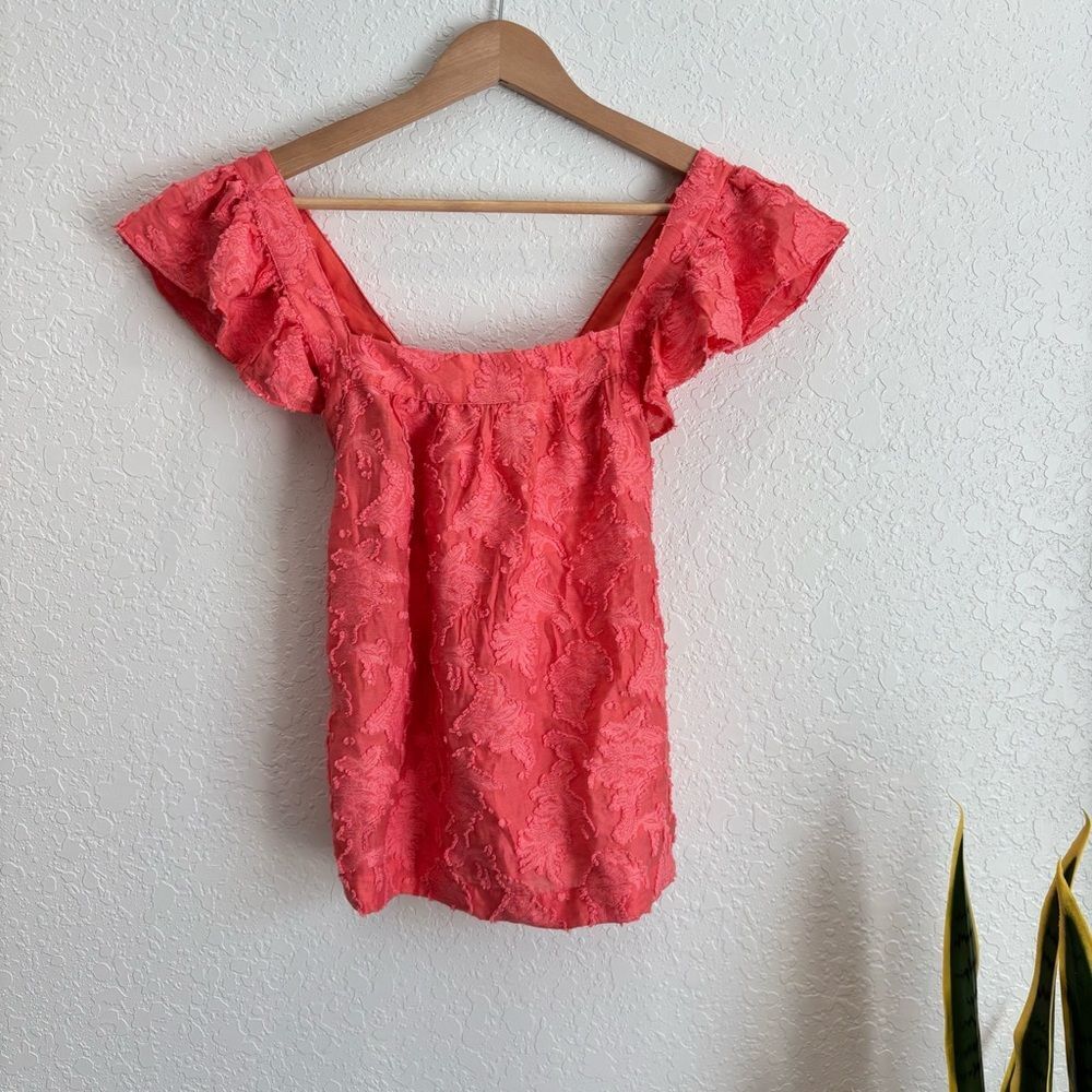Anthropologie Amber Coral Ruffle Sleeve Top Size XS